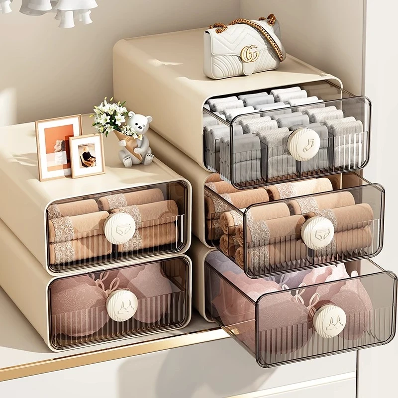 内衣收纳盒抽屉式家用贴身衣物内衣内裤袜子衣柜分格三合一整理箱