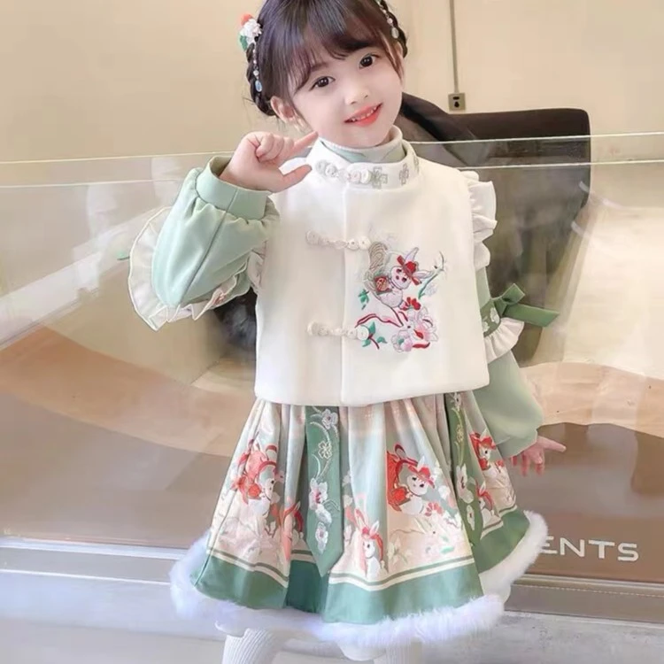 女童汉服拜年服儿童冬季明制国风演出唐装小女孩玉兔过年古装
