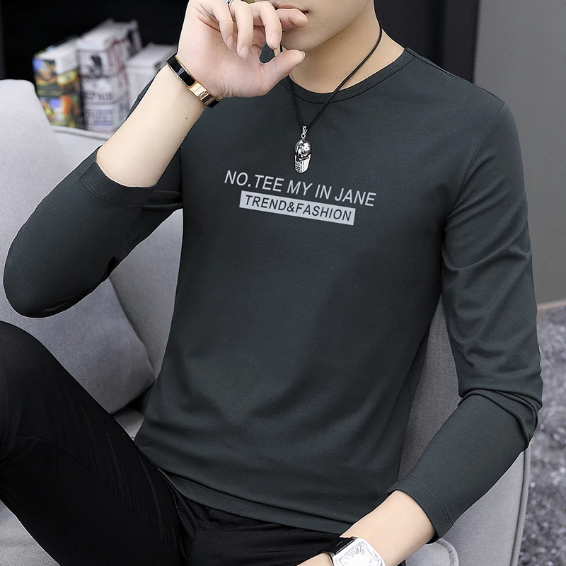 2713莫代尔长袖t恤男装秋季上衣服圆领印花打底衫内搭小衫秋衣服