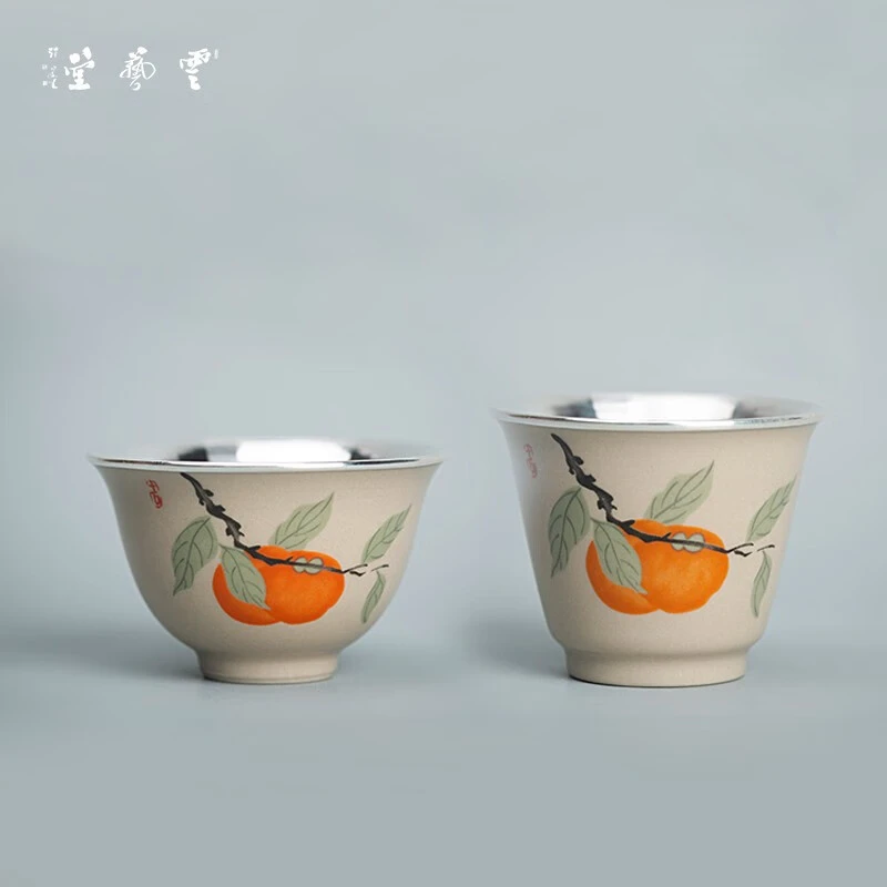 芸术云艺堂瓷包银杯足银999茶杯品茗杯主人杯中式宫廷风办公茶杯