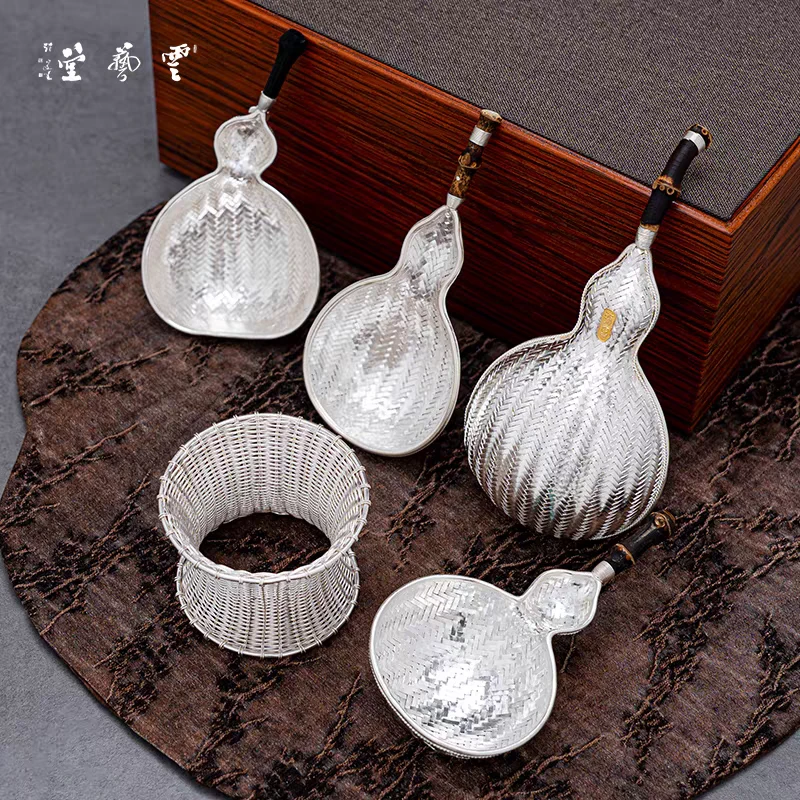 芸术云艺堂足银999大号家用茶具高档编织葫芦茶漏过滤纯手工茶道