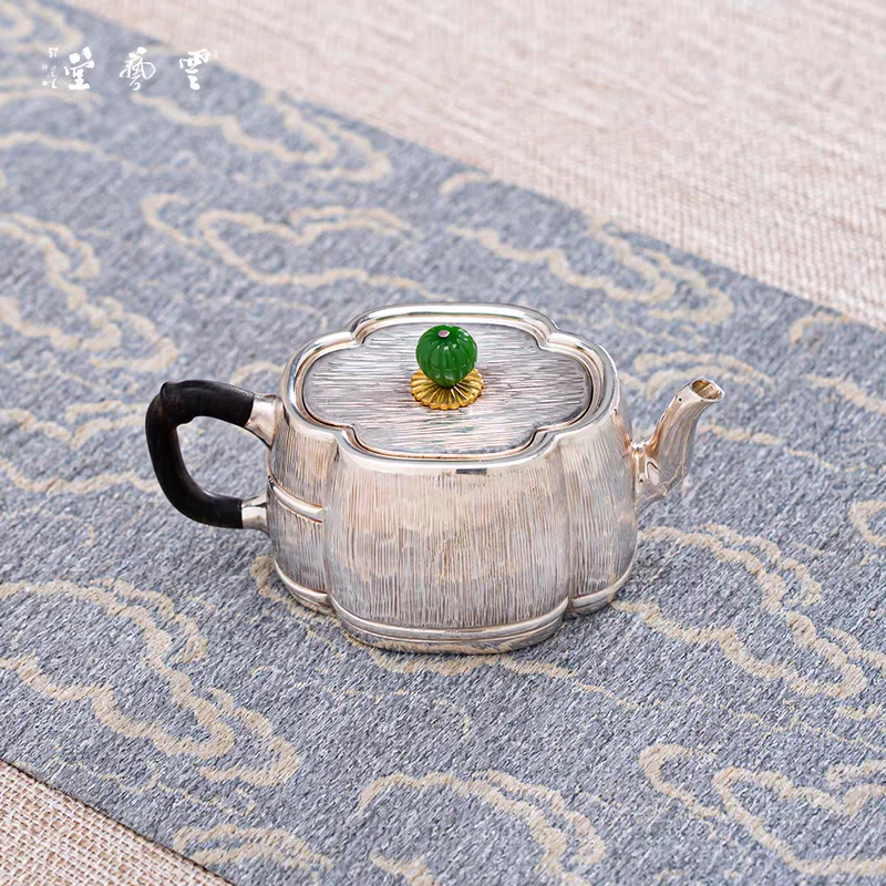 云艺堂足银999纯手工一张打海棠泡茶壶家用防烫手抓壶功夫茶壶