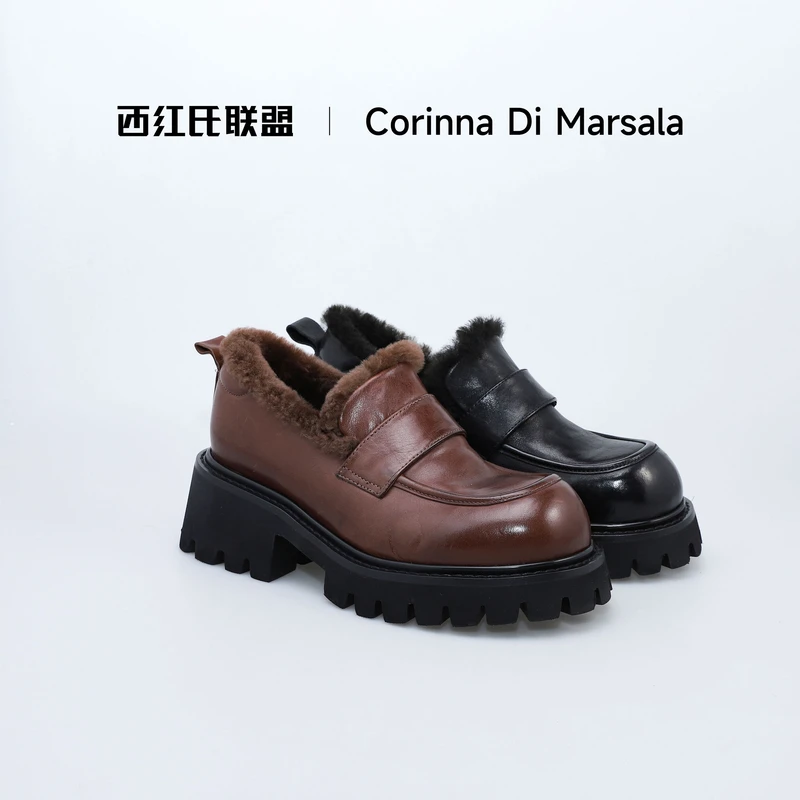 【西红氏联盟】进口水洗马皮内里全羊毛乐福鞋X24052413-F28跟高5.5