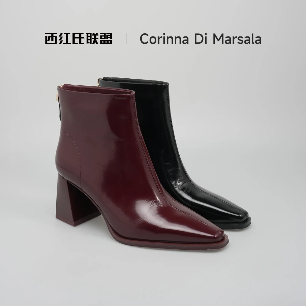 【西红氏联盟】牛皮帮面内里羊绒时装切尔西靴X22B891918-1跟高7cm