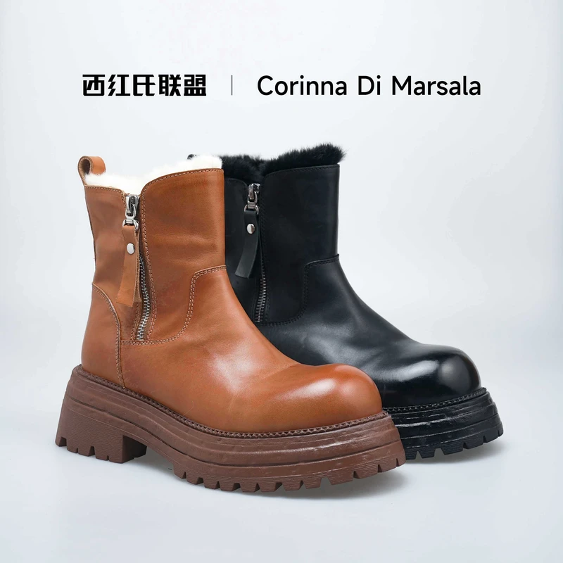 【西红氏联盟】冬季保暖加绒小牛皮内里羊毛雪地靴 X22B017386-1