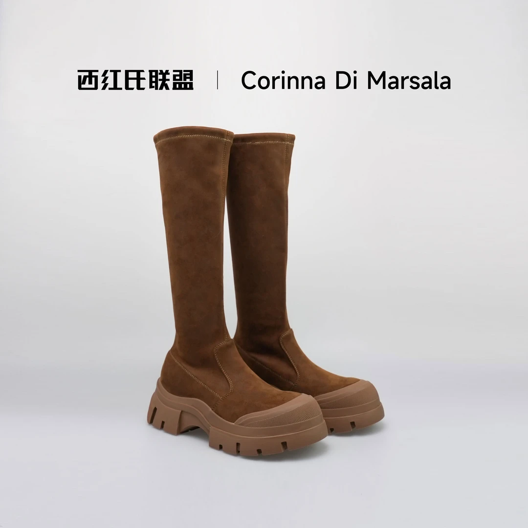【西红氏联盟】时装弹力厚底增高休闲羊皮长筒瘦瘦靴X22942469-1