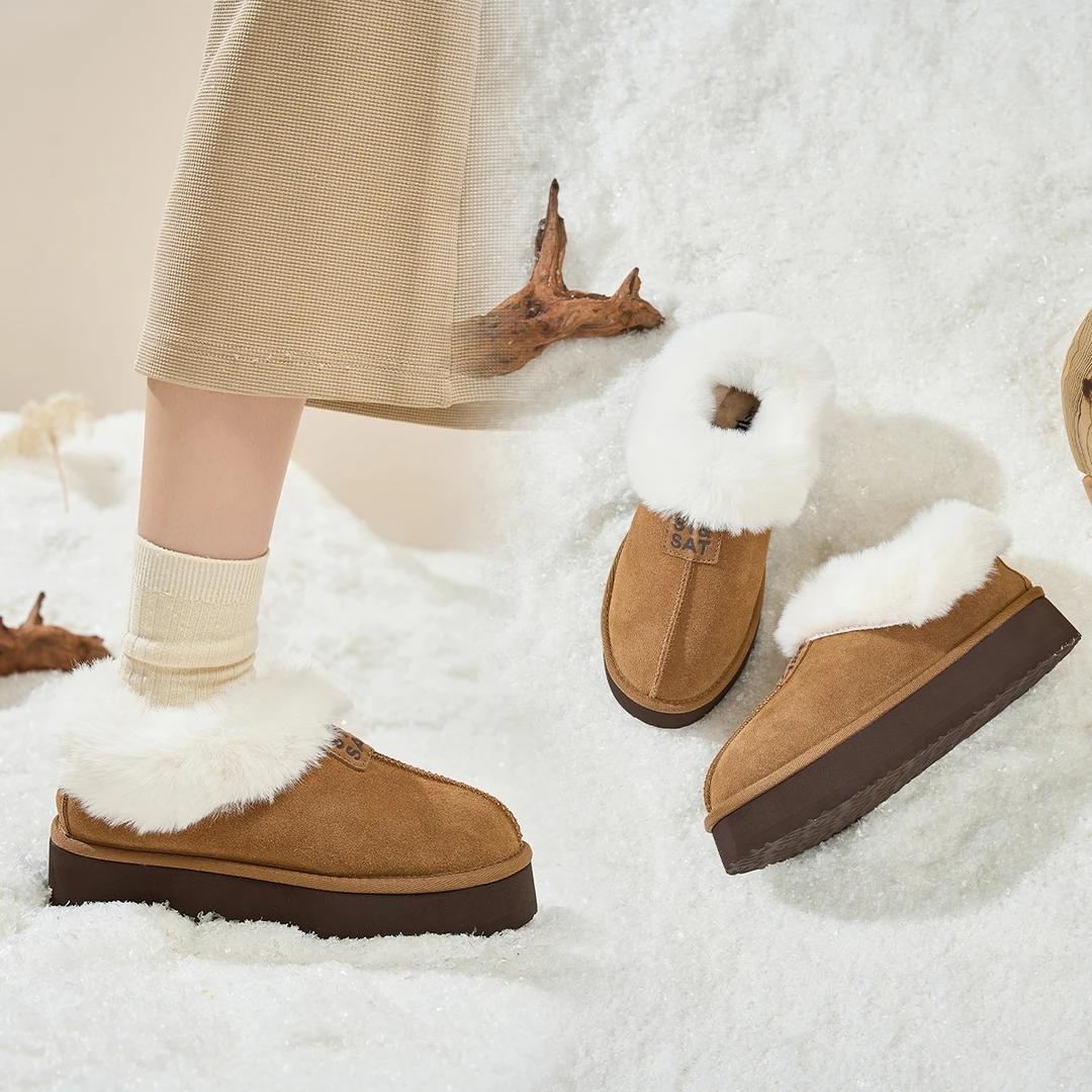 星期六2024年冬季新款真皮女鞋棉鞋加厚加绒韩版经典厚底雪地靴子