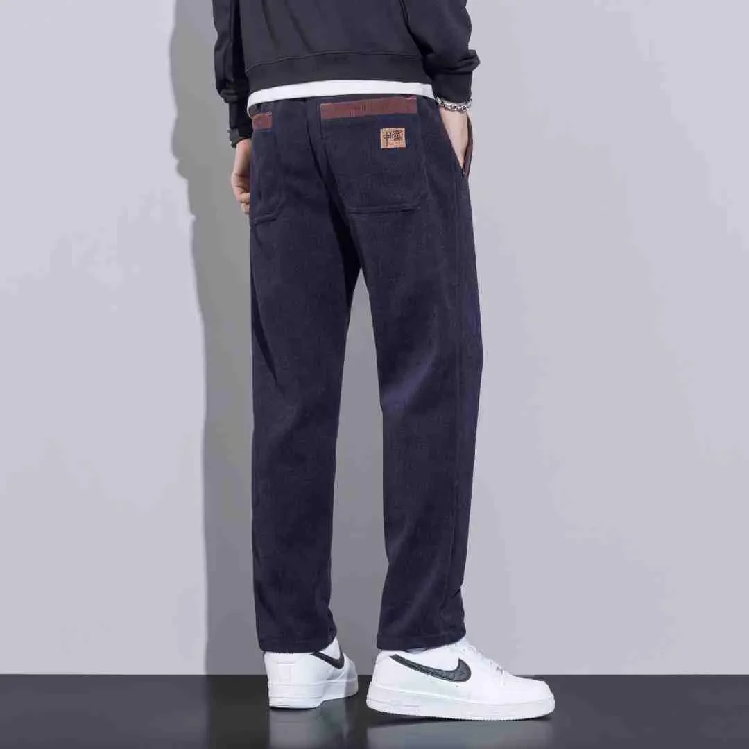 冬季男士加绒保暖博澳绒刺绣休闲裤保暖宽松直筒弹力百搭男款裤子