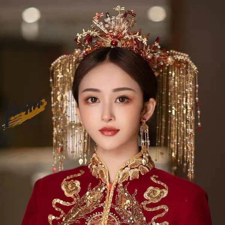 秀禾凤冠头饰新娘中式大气奢华新款流苏古装饰品秀禾服发饰简单