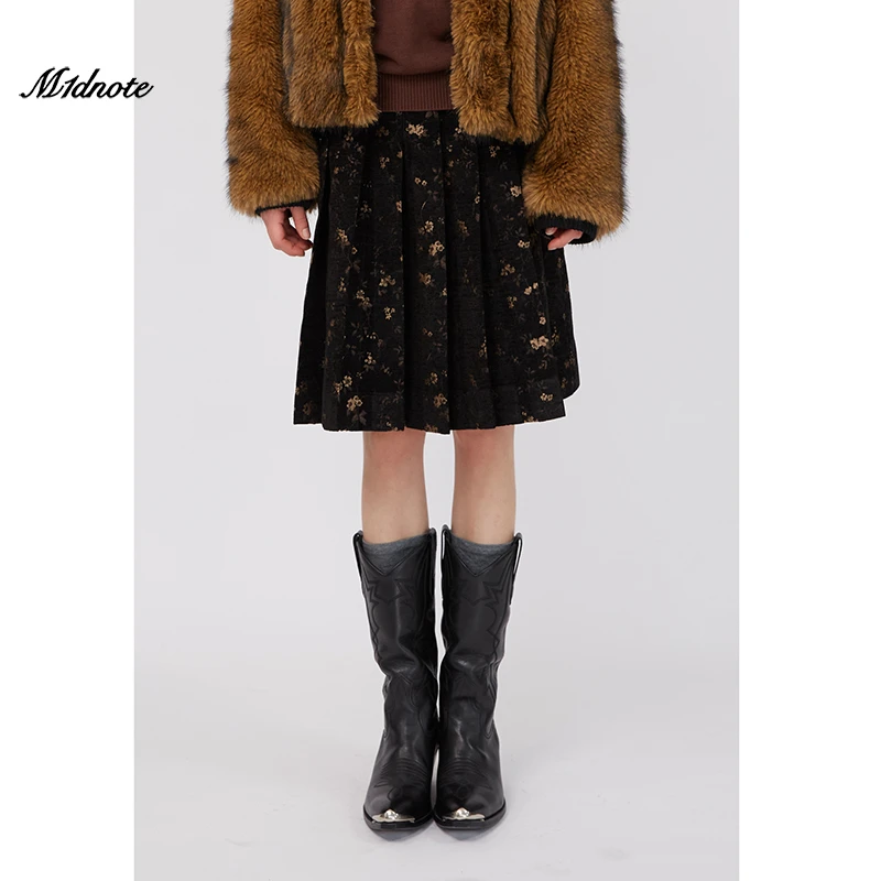 M1DNOTE米诺25春夏新款松紧腰碎花百褶半裙MDSS01132