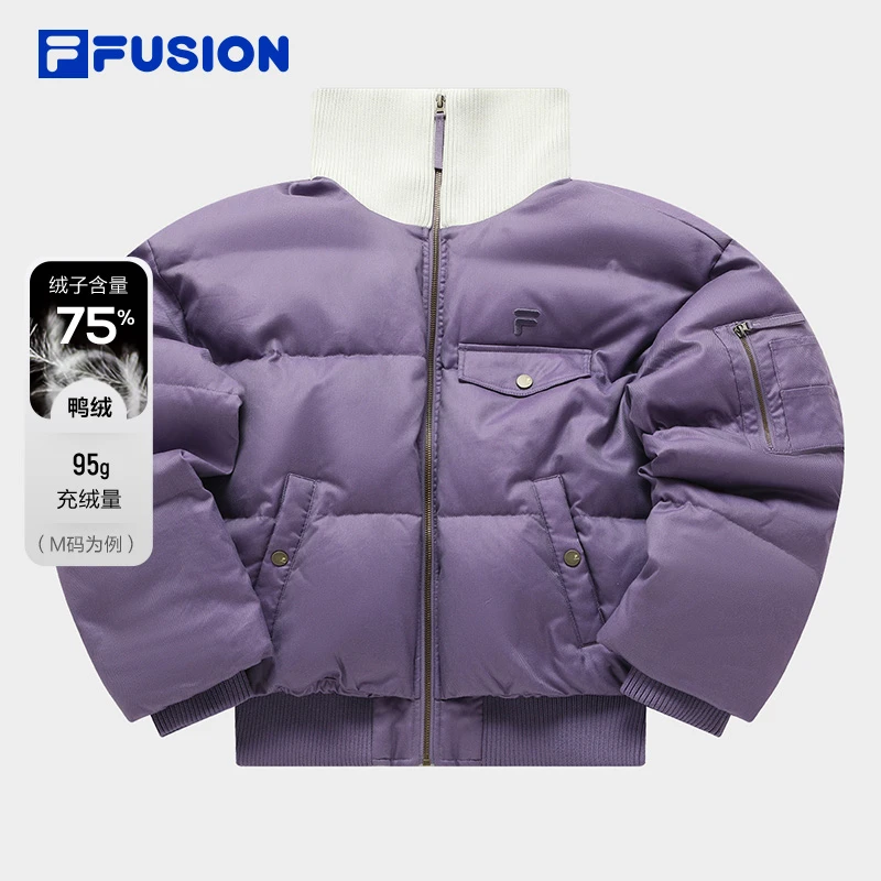 FILA FUSION羽绒服耐女2024春新款宽松翻领休闲外套T11W413903