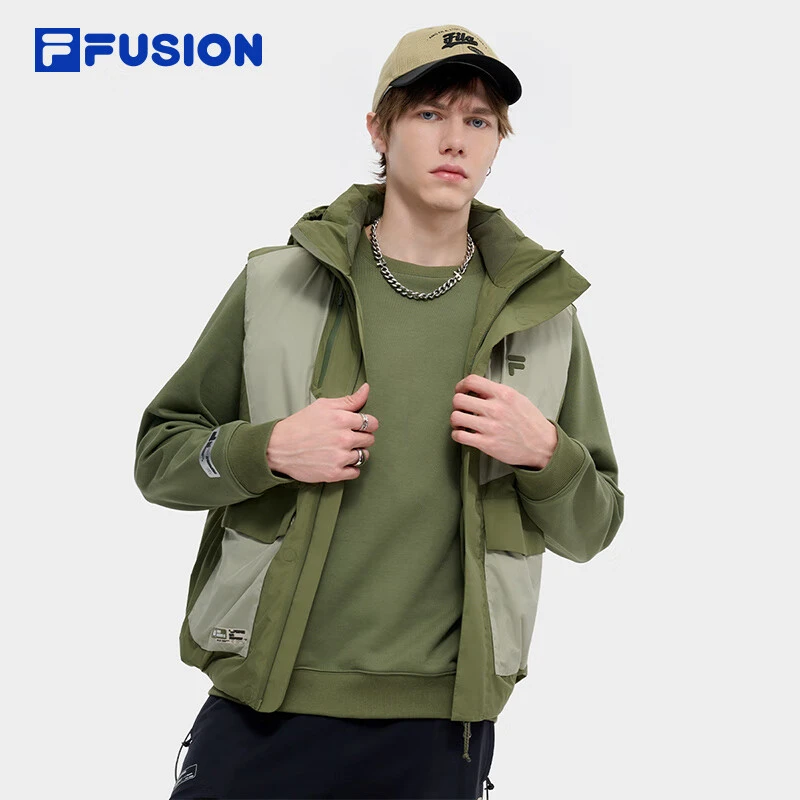 FILA FUSION斐乐潮牌外套男款2024冬新拼色马甲羽绒服T11M441910F