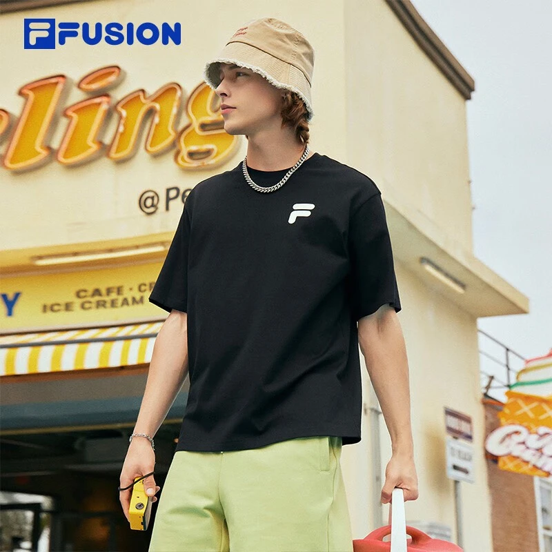 FILA FUSION 斐乐潮牌短袖T恤情侣同款新款针织短袖衫T11U326102F