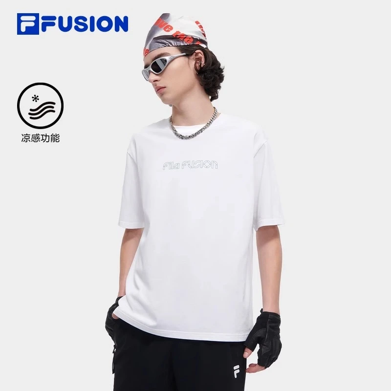 FILA FUSION斐乐潮牌针织短袖衫2024夏季款宽松凉感T恤T11M421105