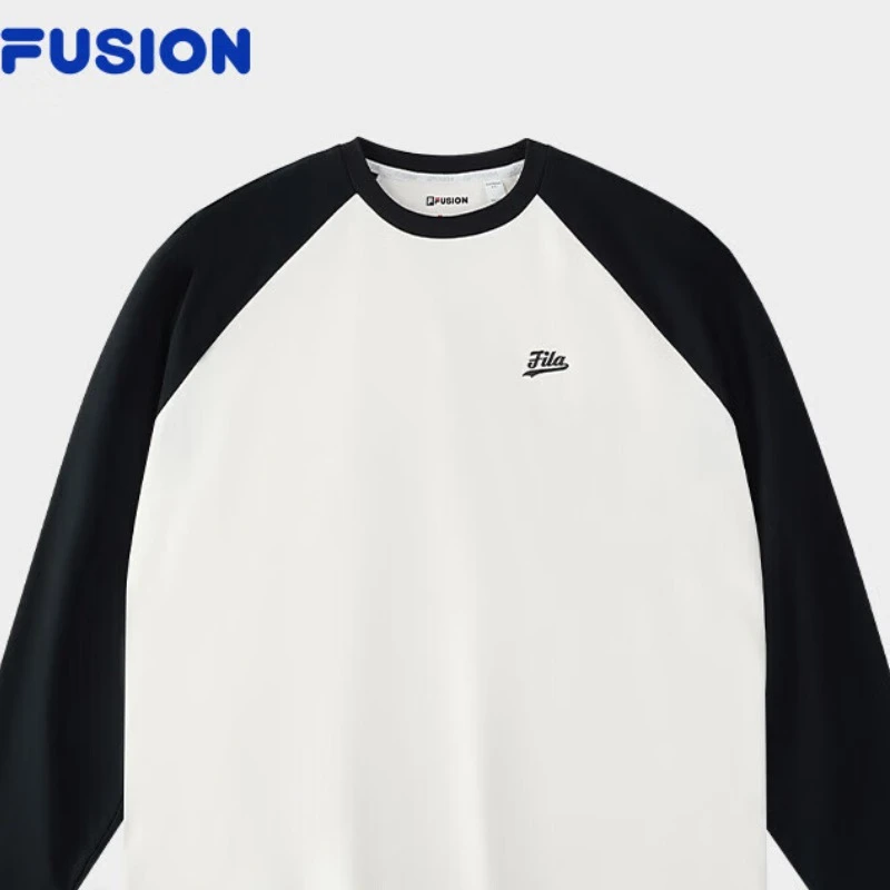 FUSION情侣款针织长袖衫秋新款纯棉插肩袖上衣 T11U432202F