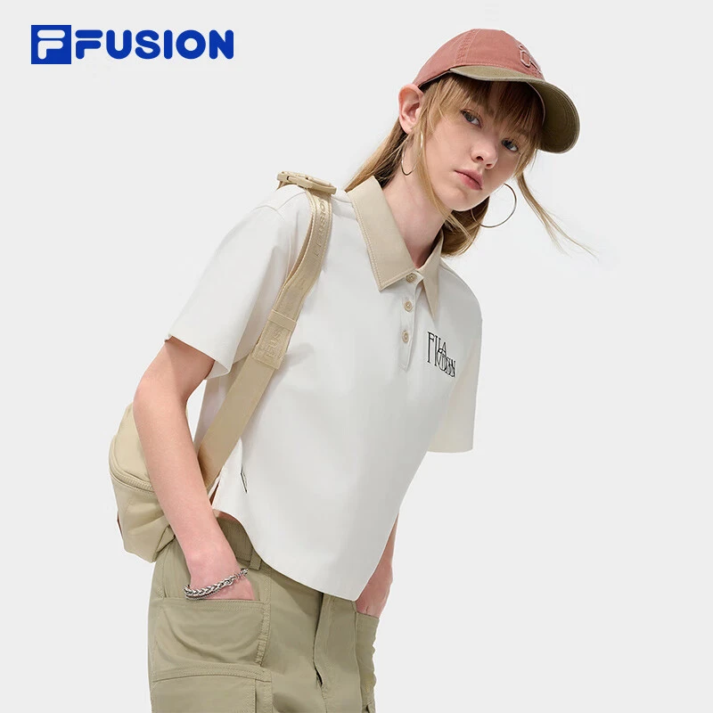 FILA FUSION女子针织短袖POLO衫2024新款时尚宽松上衣T11W433109F