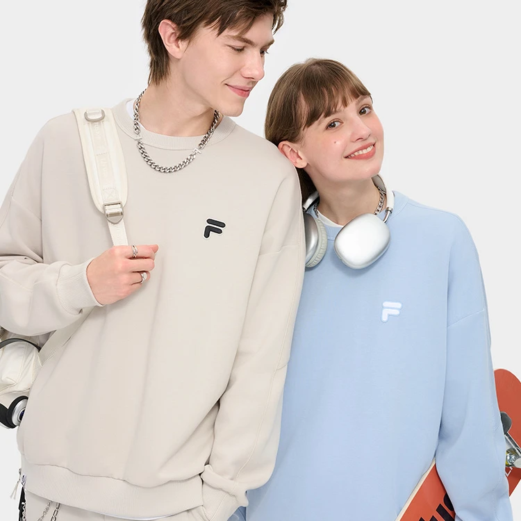 【加绒】FUSION情侣款套头卫衣新款简约宽松针织上衣T11U433203F