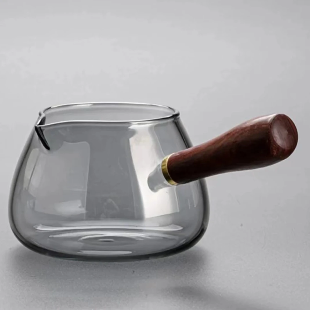 家用木把公道杯耐热玻璃公杯加厚日式木把手分茶器手工高档茶道