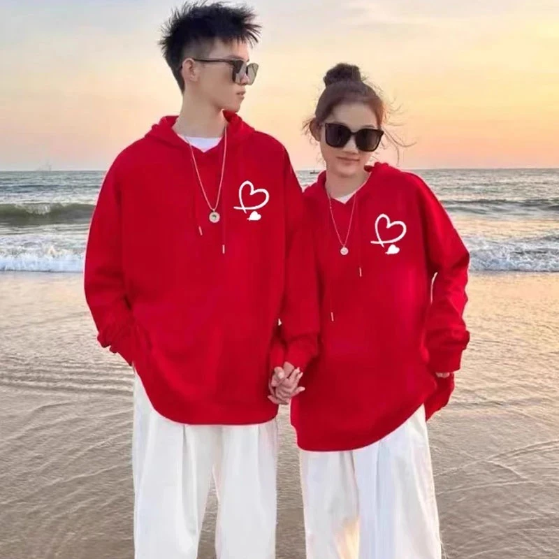 仓石一树潮牌本命年红色连帽卫衣男款秋冬季宽松加绒加厚情侣外套