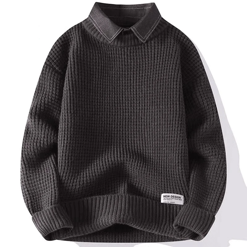 仓石一树潮牌复古假两件毛衣男冬季宽松慵懒风针织衫加厚线衣外套