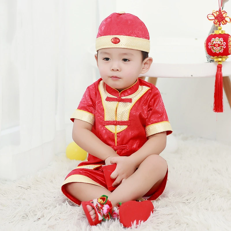 首播特惠宝宝中国风唐装周岁生日礼服百天满月衣服夏季童装三件套