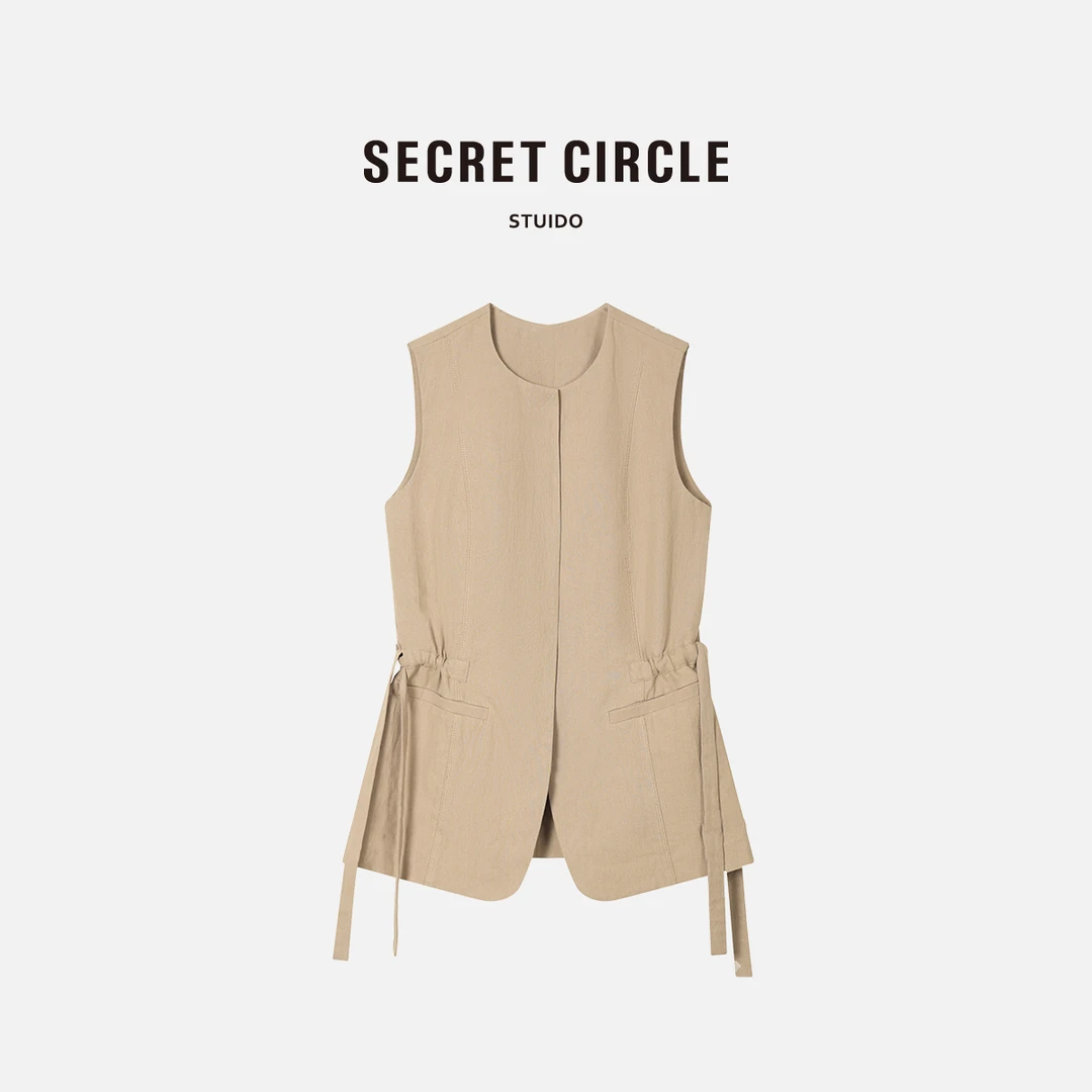 SECRET CIRCLE·秘社 休闲马甲系绳收腰短款外搭显瘦背心18507