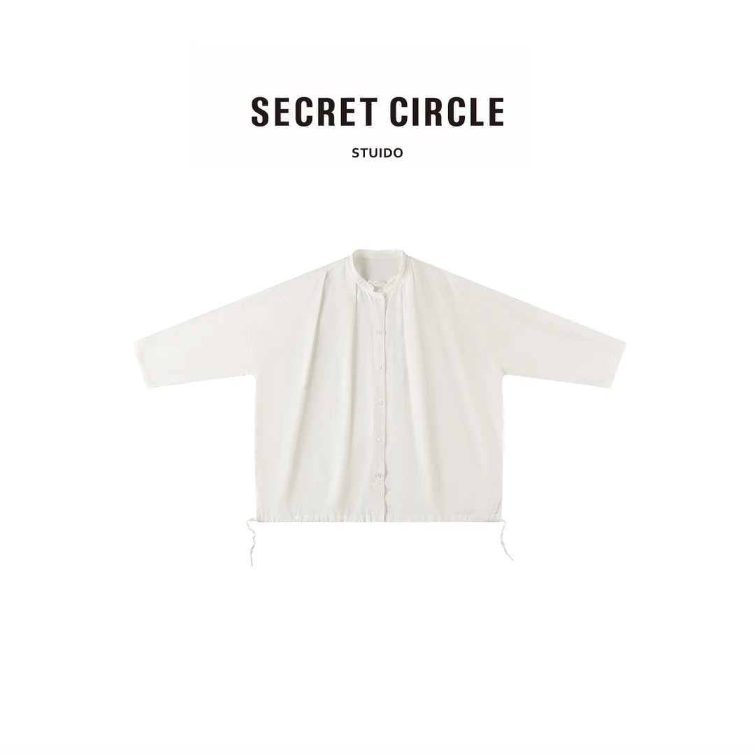 SECRET CIRCLE·秘社 立领麻料长袖抽绳短款百搭衬衫上衣18709