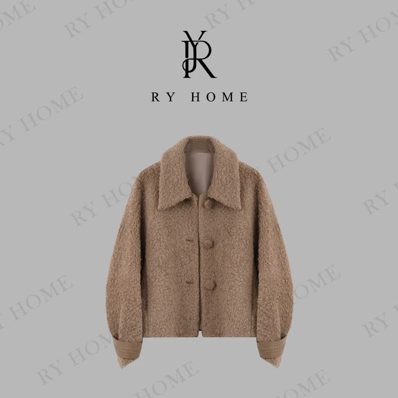 【容雨RYHOME】绵羊毛法式复古温柔翻领圈圈毛外套243W2030