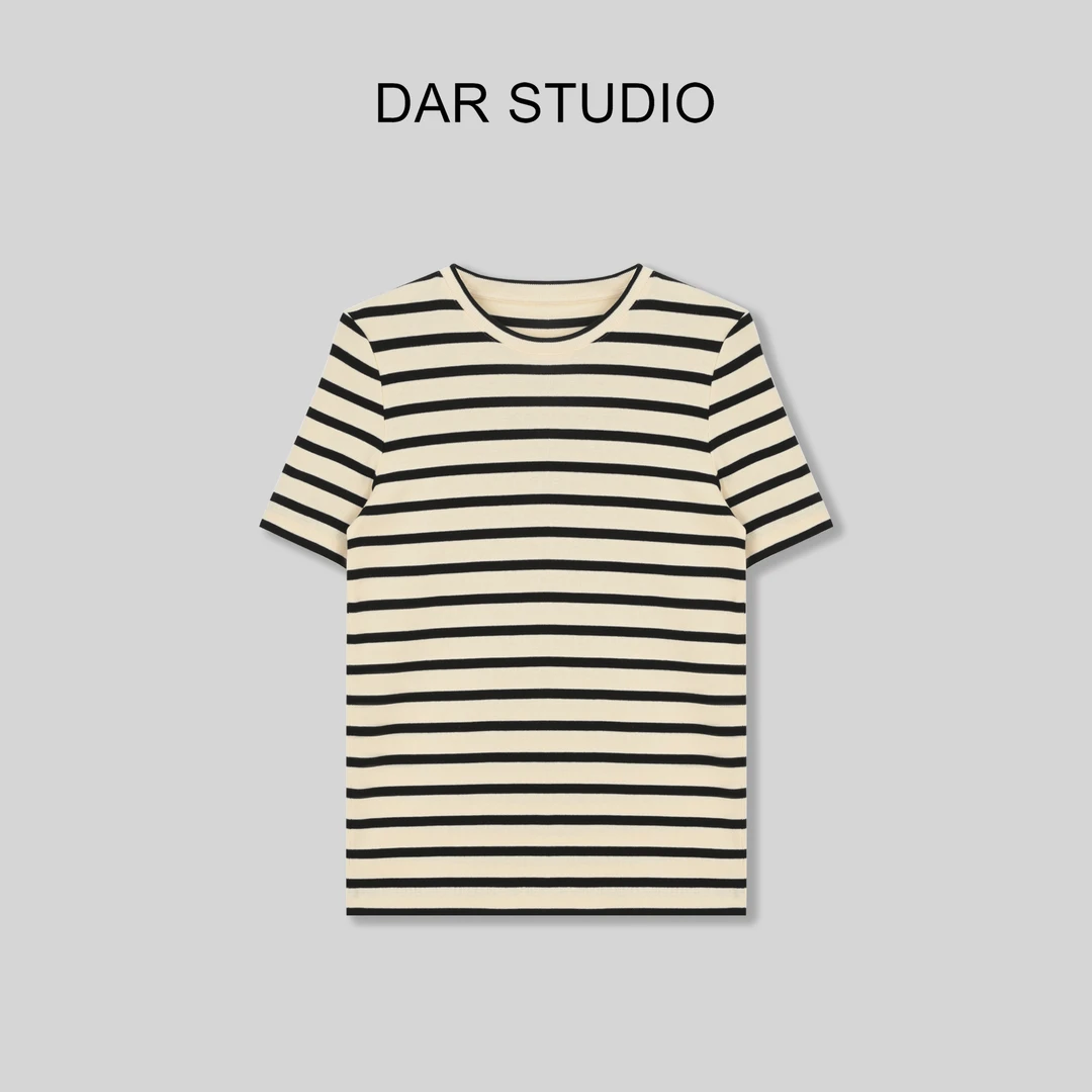 DAR STUDIO 【高线经典条纹】巴沙棉2024夏季新款条纹T恤9344