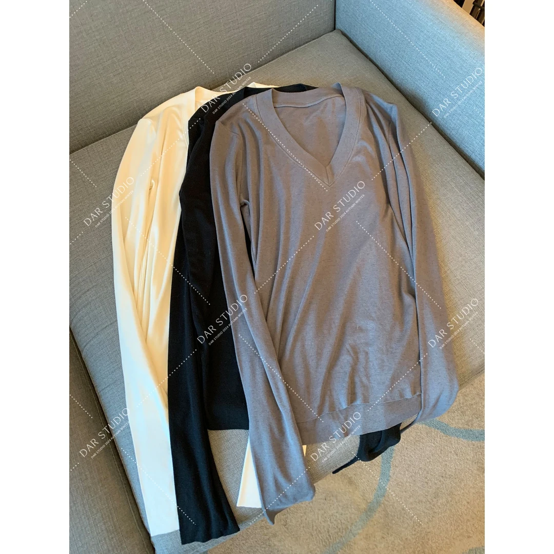 DAR STUDIO 【自留V领】含羊M秋冬新款简约高级感套头上衣88178