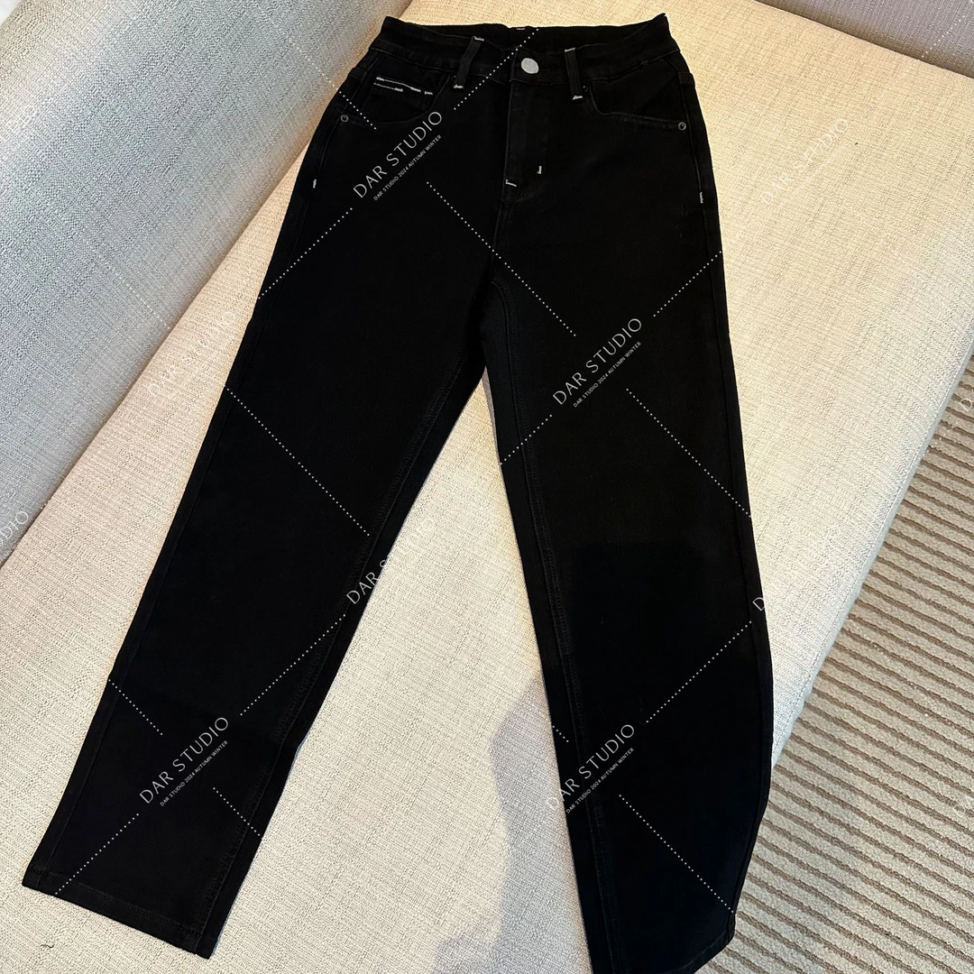 DAR STUDIO 【线条牛仔】2024秋冬新款加厚烟管黑色牛仔裤 18319