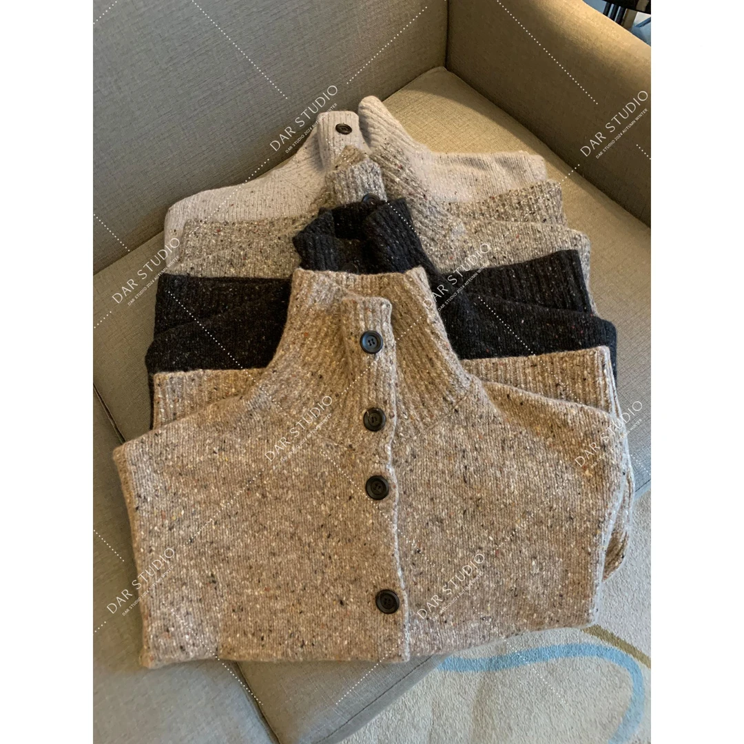 DAR STUDIO 【棉花糖】 100绵羊毛冬季新款立领开衫毛衣外套 24073