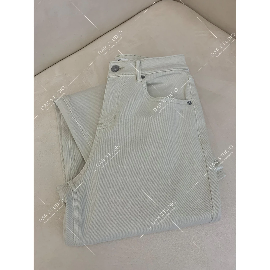 DAR STUDIO 【灰白牛仔】2024秋冬新款磨毛休闲直筒牛仔裤 99015