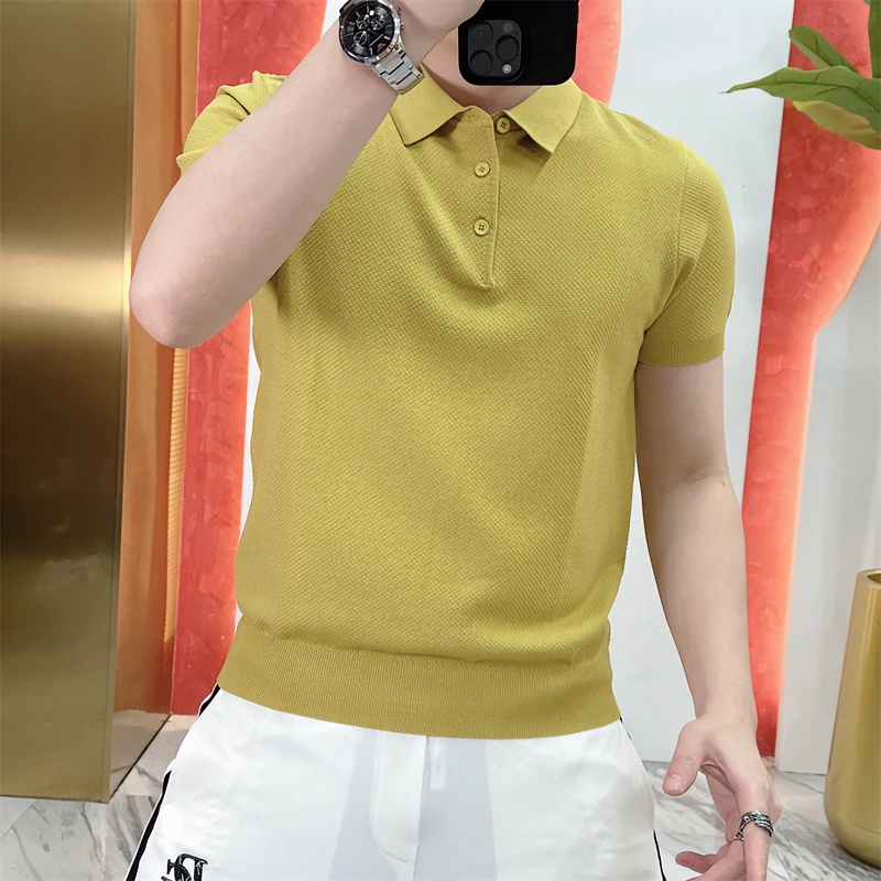 【轻奢男装】25早秋菠萝纹翻领秋季纯色短袖休闲商务男士爆款POLO衫