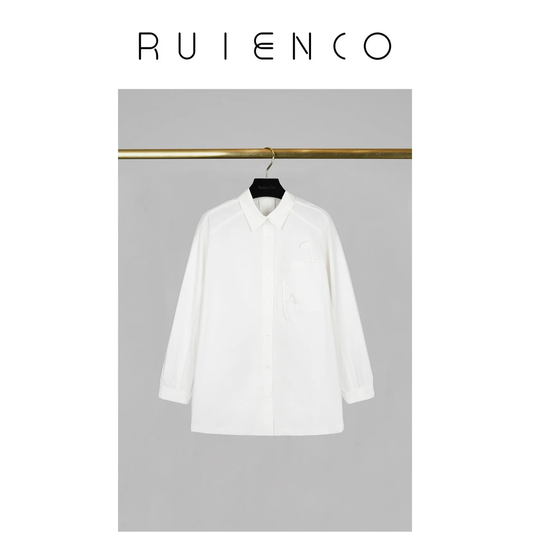 RuienCo.白玉兰女主 100长绒棉立体手工钉花立体裁剪舒适百搭衬衫