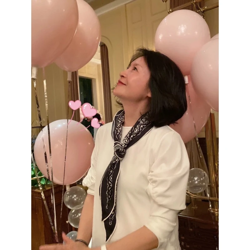 Ruien.Co黑白菱形真丝小围巾女经典多功能装饰蚕丝小丝巾售完无补