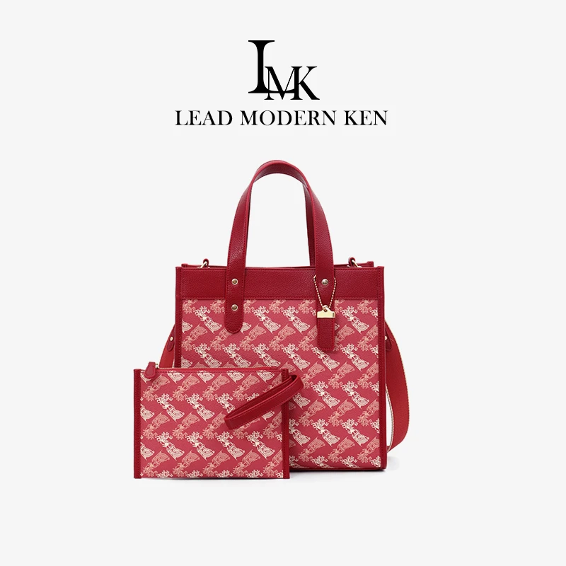 【专柜好货】法国LMK品牌红色结婚包托特包大容量手提包LMK096