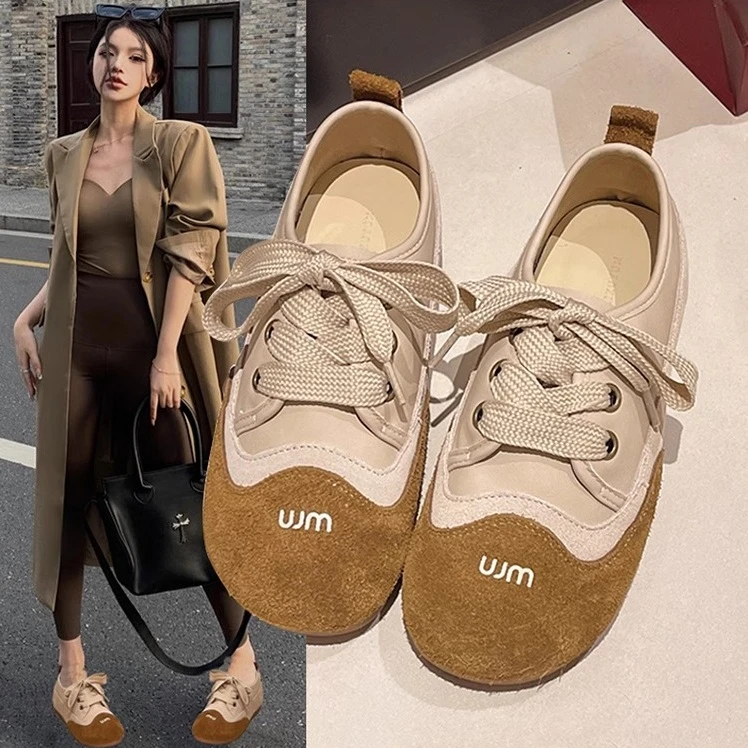 复古磨砂德训鞋女2025年春夏季新款百搭丑萌软底系带单鞋平底板鞋