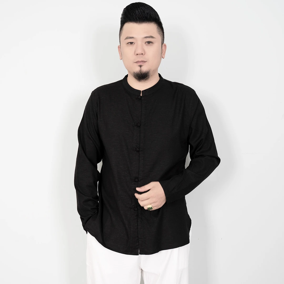 中式休闲男士棉麻长袖中国春秋新款2023男款爆款唐装衬衫高端长袖