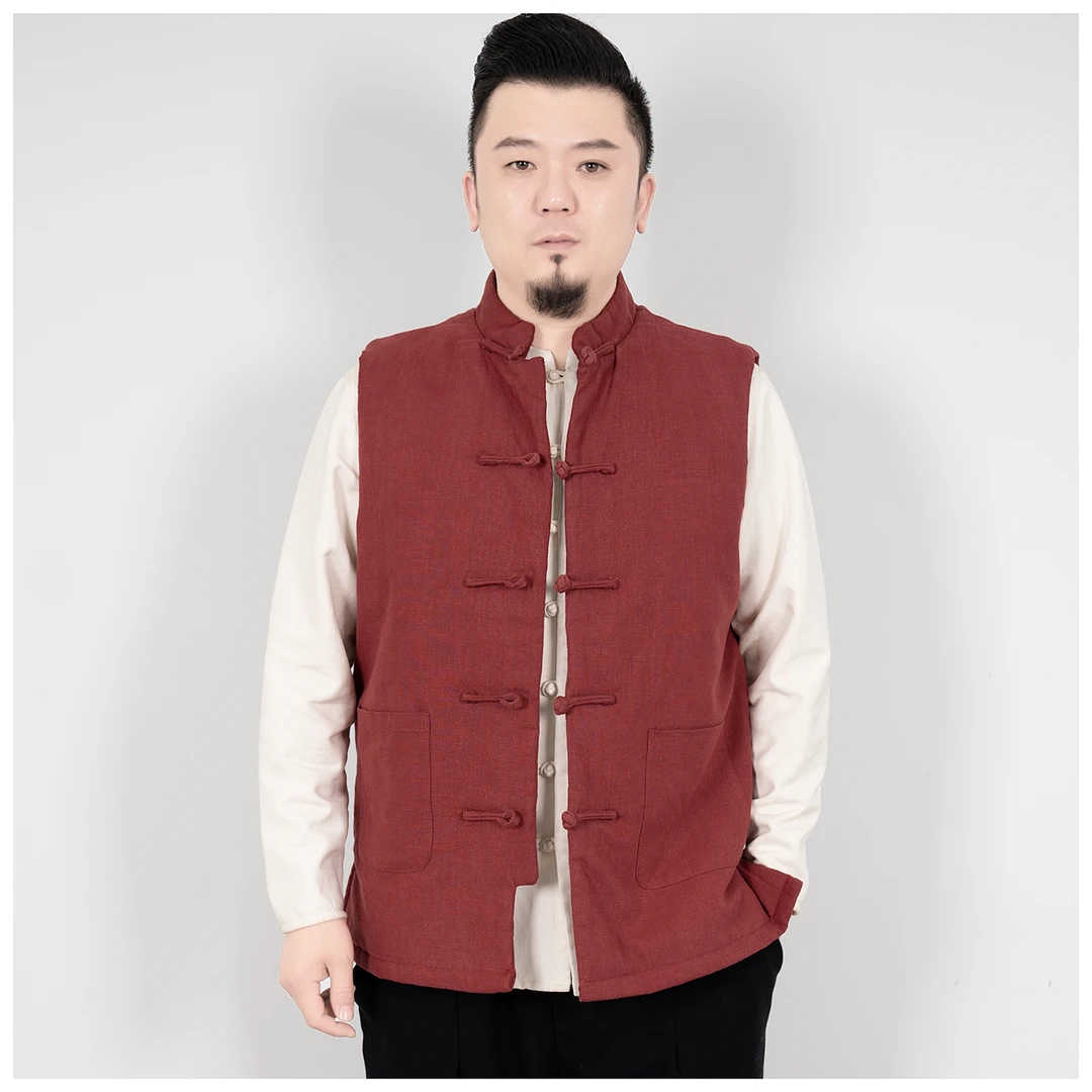 男士冬款中国风立领休闲棉大码背心中式国风复古无袖保暖老人坎肩