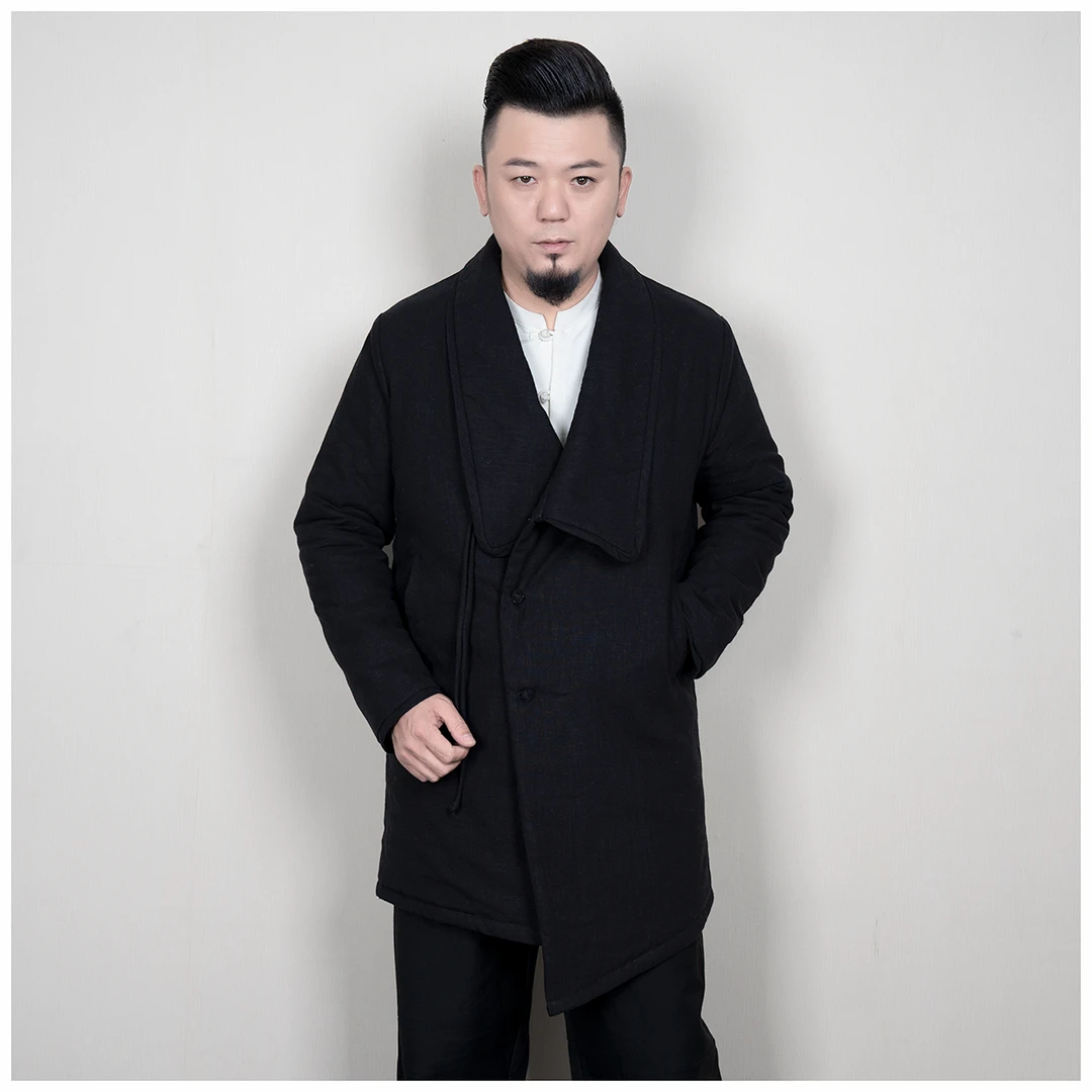 男士中长款唐装棉服中国风禅意翻领斜门襟秋冬款外套中老年上衣男
