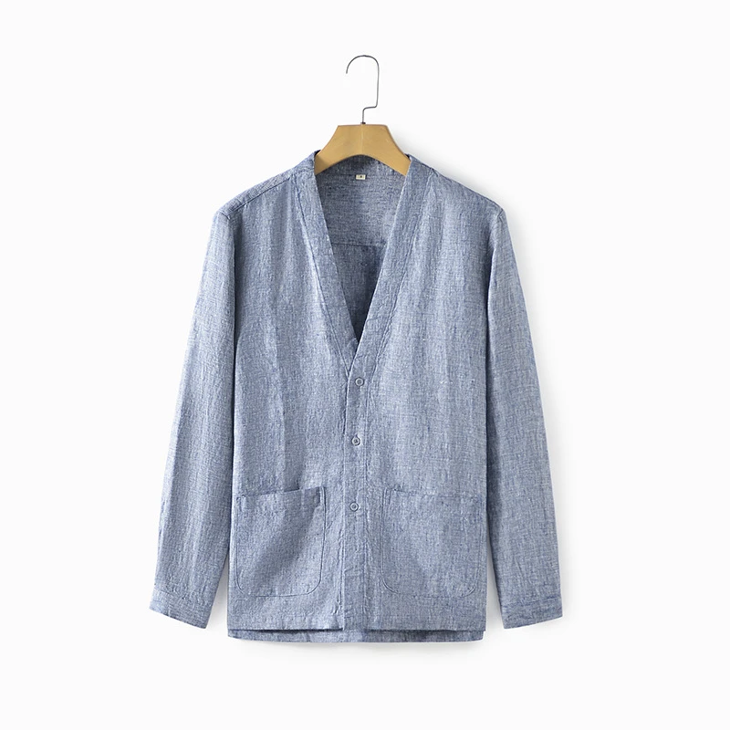 春秋新款亚麻衬衫长袖夏季春夏中国风秋季男衬衫黑色白衬衫白色