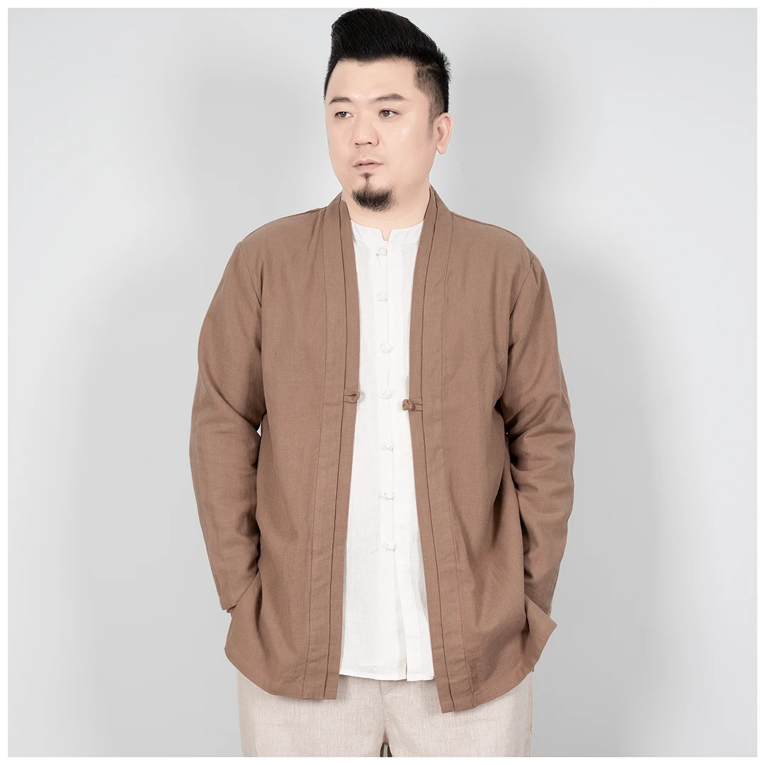 男士棉麻春秋季休闲汉服外套中国风上衣中长款风衣中式长袖开衫
