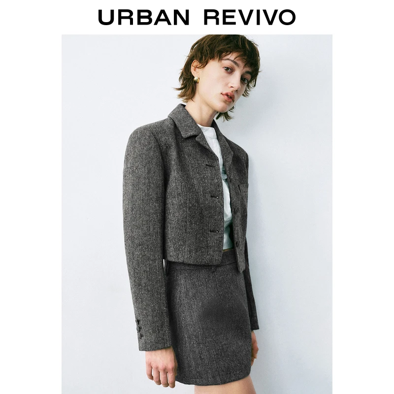 UR女装格雷系高智感包扣短款西装外套UYU140037