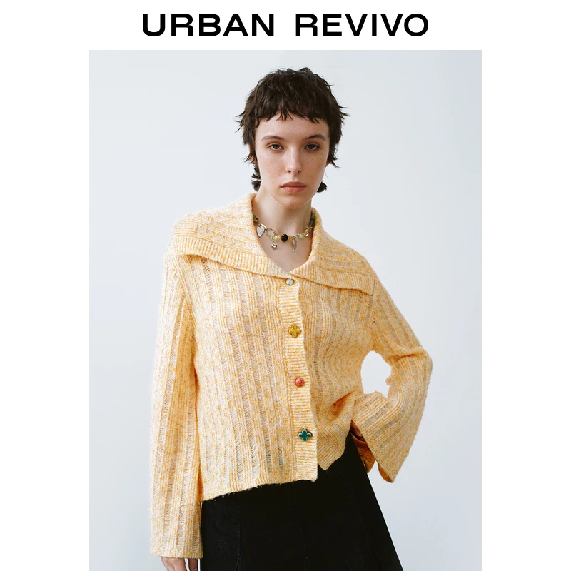 UR2024秋冬新款女装甜美气质撞色纽扣软糯针织开衫UYL940054+