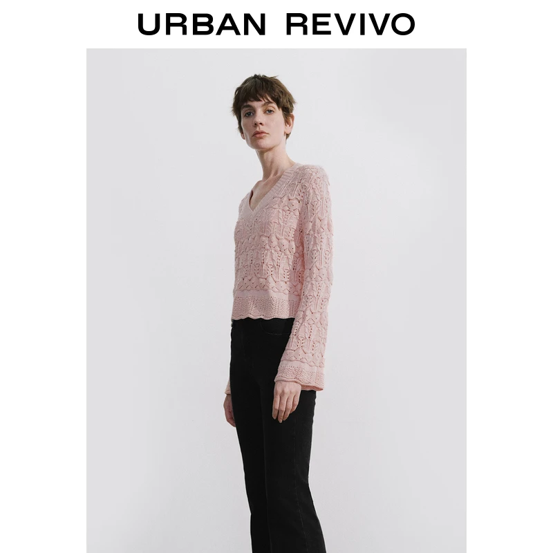 UR新款女装轻熟气质镂空提花针织衫UWM940047+