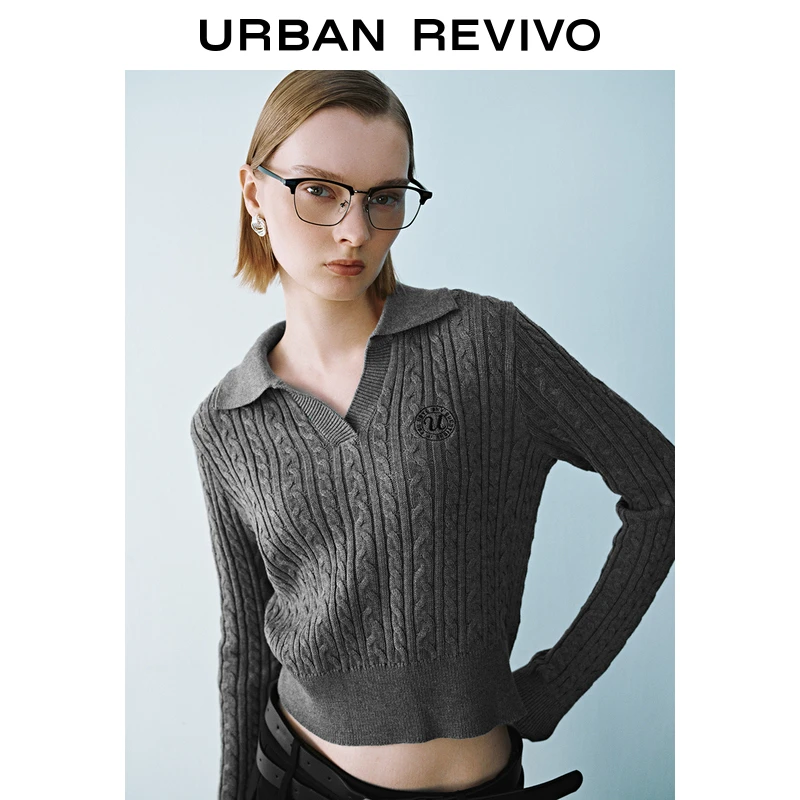 【HOT】UR冬季新款女装格雷系立体刺绣针织衫UYY940047