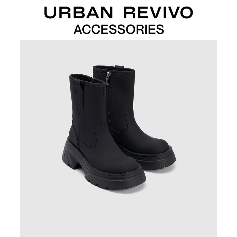 URBAN REVIVO女士机能感厚底中筒靴UAWS40161