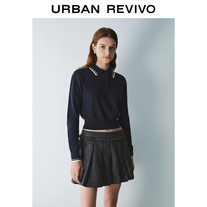 UR2024秋冬新款女装气质通勤百搭撞色长袖针织衫UYY940022