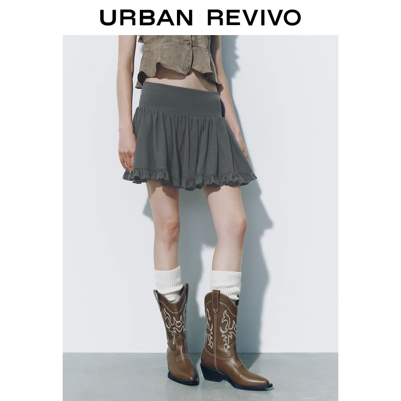 UR2024秋季新款女格雷系少女感花边超宽松短款半裙UYL540007